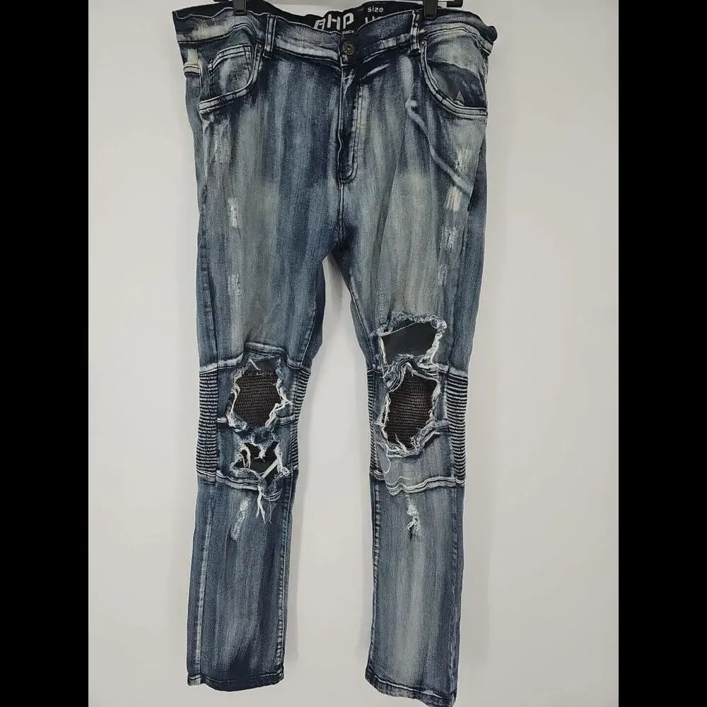 AHP Another Hype Piece Distressed Blue Denim Jeans Y2K Skater HipHop‎  42x34
